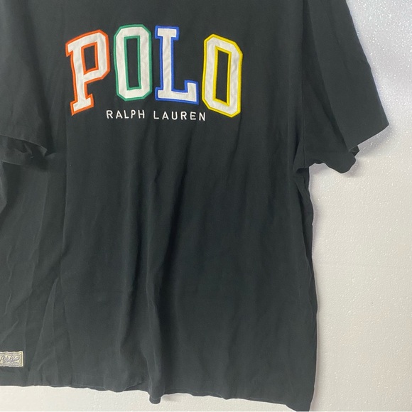 Polo Shirt Men XXL Black Colorful Spell Out Crew Neck Cotton Tshirt Short Sleeve - Picture 4 of 8